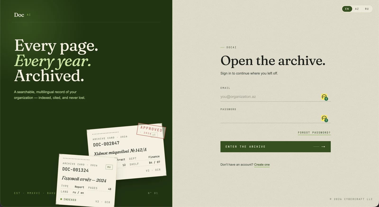 DocAI — Every page. Every year. Archived.
